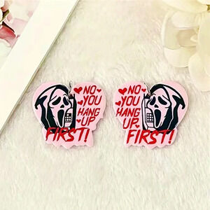 Heart Shaped Ghost Mask Halloween Theme Acrylic Dangle Earrings NEW
